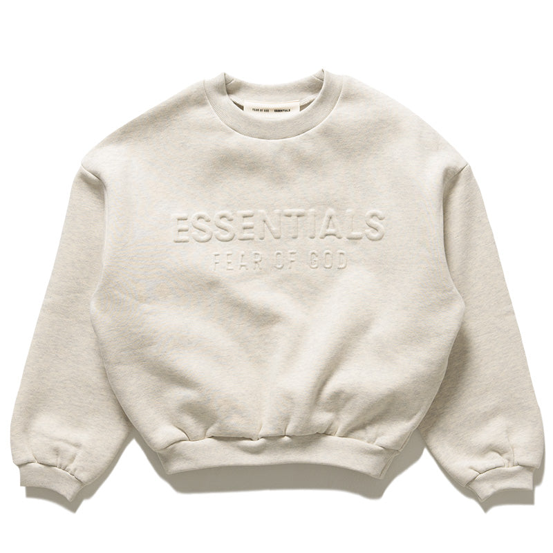 Kids Fear Of God Essentials Embossed Classic Crewneck Sweatshirt - Oatmeal Heather